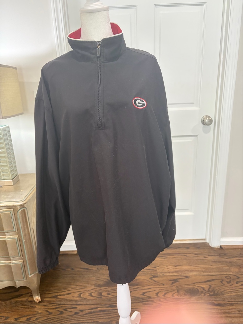 Ashworth UGA Black Windbreaker with Red Trim and Team Logo Size Large